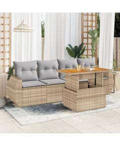 vidaXL 5-cz. zestaw mebli ogrodowych z poduszkami, beżowy, polirattan Dārza mēbeļu komplekti