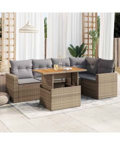 vidaXL 6-cz. zestaw mebli ogrodowych z poduszkami, beżowy, polirattan Dārza mēbeļu komplekti