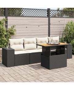 vidaXL 5-cz. zestaw wypoczynkowy do ogrodu, poduszki, czarny rattan PE Dārza mēbeļu komplekti