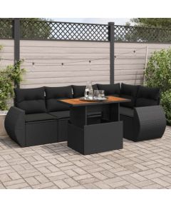 vidaXL 6-cz. zestaw mebli ogrodowych z poduszkami, czarny polirattan Dārza mēbeļu komplekti