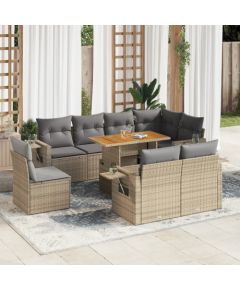 vidaXL 9-cz. zestaw mebli ogrodowych z poduszkami, beżowy, polirattan Dārza mēbeļu komplekti