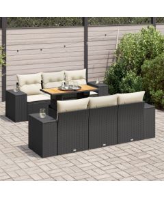 vidaXL 7-cz. zestaw wypoczynkowy do ogrodu, z poduszkami, czarny Dārza mēbeļu komplekti