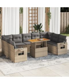 vidaXL 10-cz. zestaw mebli ogrodowych z poduszkami, beżowy, polirattan Dārza mēbeļu komplekti