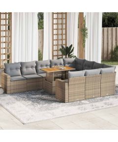 vidaXL 11-cz. zestaw mebli ogrodowych z poduszkami, beżowy, polirattan Dārza mēbeļu komplekti