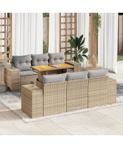 vidaXL 7-cz. zestaw wypoczynkowy do ogrodu, z poduszkami, beżowy Dārza mēbeļu komplekti