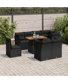vidaXL 9-cz. zestaw wypoczynkowy do ogrodu, z poduszkami, czarny Dārza mēbeļu komplekti