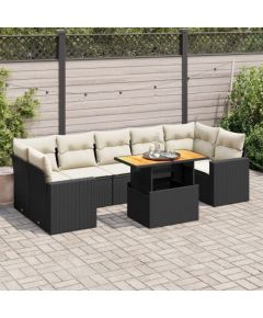 vidaXL 8-cz. zestaw wypoczynkowy do ogrodu, z poduszkami, czarny Dārza mēbeļu komplekti