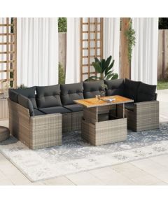 vidaXL 8-cz. zestaw mebli ogrodowych z poduszkami, szary, polirattan Dārza mēbeļu komplekti