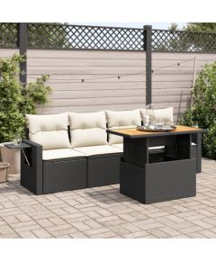 vidaXL 5-cz. zestaw wypoczynkowy do ogrodu, poduszki, czarny rattan PE Dārza mēbeļu komplekti