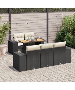 vidaXL 6-cz. zestaw mebli ogrodowych z poduszkami, czarny polirattan Dārza mēbeļu komplekti