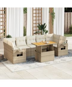 vidaXL 8-cz. zestaw mebli ogrodowych z poduszkami, beżowy, polirattan Dārza mēbeļu komplekti