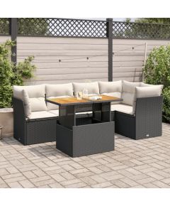 vidaXL 6-cz. zestaw mebli ogrodowych z poduszkami, czarny polirattan Dārza mēbeļu komplekti