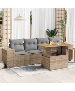 vidaXL 5-cz. zestaw mebli ogrodowych z poduszkami, beżowy, polirattan Dārza mēbeļu komplekti