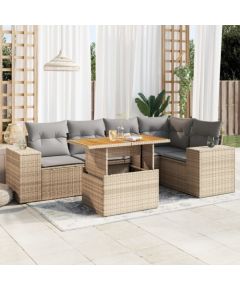 vidaXL 6-cz. zestaw mebli ogrodowych z poduszkami, beżowy, polirattan Dārza mēbeļu komplekti