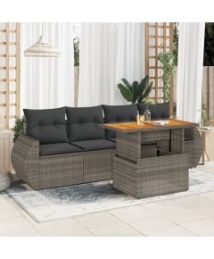 vidaXL 5-cz. zestaw wypoczynkowy do ogrodu, poduszki, szary rattan PE Dārza mēbeļu komplekti