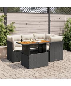 vidaXL 5-cz. zestaw wypoczynkowy do ogrodu, poduszki, czarny rattan PE Dārza mēbeļu komplekti