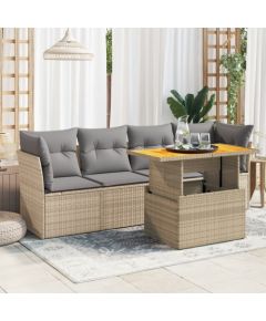 vidaXL 5-cz. zestaw mebli ogrodowych z poduszkami, beżowy, polirattan Dārza mēbeļu komplekti