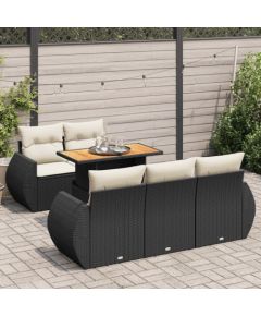 vidaXL 6-cz. zestaw mebli ogrodowych z poduszkami, czarny polirattan Dārza mēbeļu komplekti