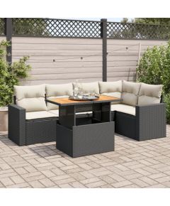 vidaXL 6-cz. zestaw mebli ogrodowych z poduszkami, czarny polirattan Dārza mēbeļu komplekti