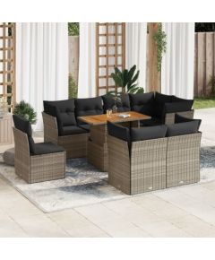 vidaXL 9-cz. zestaw mebli ogrodowych z poduszkami, szary, polirattan Dārza mēbeļu komplekti