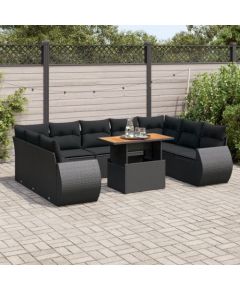 vidaXL 10-cz. zestaw wypoczynkowy do ogrodu, z poduszkami, czarny Dārza mēbeļu komplekti