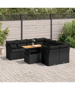 vidaXL 9-cz. zestaw wypoczynkowy do ogrodu, z poduszkami, czarny Dārza mēbeļu komplekti