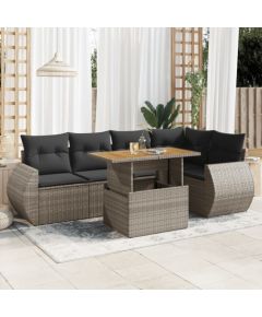 vidaXL 6-cz. zestaw mebli ogrodowych z poduszkami, szary, polirattan Dārza mēbeļu komplekti