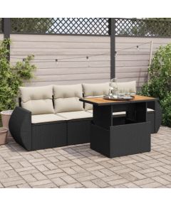 vidaXL 5-cz. zestaw wypoczynkowy do ogrodu, poduszki, czarny rattan PE Dārza mēbeļu komplekti