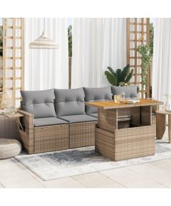 vidaXL 5-cz. zestaw mebli ogrodowych z poduszkami, beżowy, polirattan Dārza mēbeļu komplekti