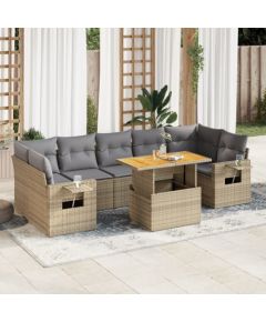 vidaXL 8-cz. zestaw mebli ogrodowych z poduszkami, beżowy, polirattan Dārza mēbeļu komplekti