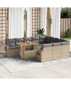 vidaXL 11-cz. zestaw mebli ogrodowych z poduszkami, beżowy, polirattan Dārza mēbeļu komplekti