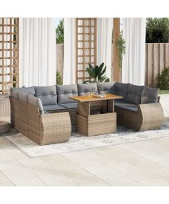 vidaXL 10-cz. zestaw mebli ogrodowych z poduszkami, beżowy, polirattan Dārza mēbeļu komplekti