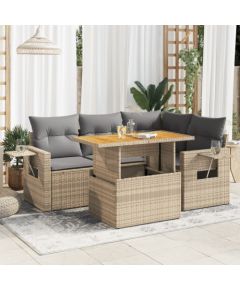 vidaXL 5-cz. zestaw mebli ogrodowych z poduszkami, beżowy, polirattan Dārza mēbeļu komplekti