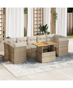 vidaXL 8-cz. zestaw mebli ogrodowych z poduszkami, beżowy, polirattan Dārza mēbeļu komplekti