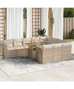 vidaXL 11-cz. zestaw mebli ogrodowych z poduszkami, beżowy, polirattan Dārza mēbeļu komplekti