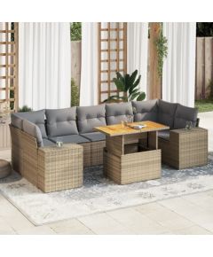 vidaXL 8-cz. zestaw mebli ogrodowych z poduszkami, beżowy, polirattan Dārza mēbeļu komplekti