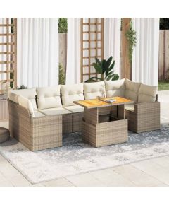 vidaXL 8-cz. zestaw mebli ogrodowych z poduszkami, beżowy, polirattan Dārza mēbeļu komplekti