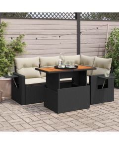 vidaXL 5-cz. zestaw wypoczynkowy do ogrodu, poduszki, czarny rattan PE Dārza mēbeļu komplekti