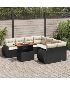 vidaXL 9-cz. zestaw wypoczynkowy do ogrodu, z poduszkami, czarny Dārza mēbeļu komplekti