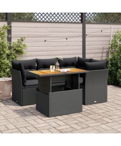 vidaXL 5-cz. zestaw wypoczynkowy do ogrodu, poduszki, czarny rattan PE Dārza mēbeļu komplekti