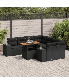 vidaXL 9-cz. zestaw wypoczynkowy do ogrodu, z poduszkami, czarny Dārza mēbeļu komplekti