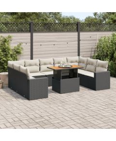 vidaXL 10-cz. zestaw wypoczynkowy do ogrodu, z poduszkami, czarny Dārza mēbeļu komplekti