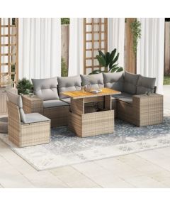 vidaXL 7-cz. zestaw wypoczynkowy do ogrodu, z poduszkami, beżowy Dārza mēbeļu komplekti