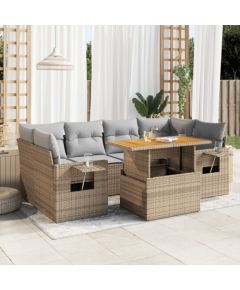 vidaXL 7-cz. zestaw wypoczynkowy do ogrodu, z poduszkami, beżowy Dārza mēbeļu komplekti