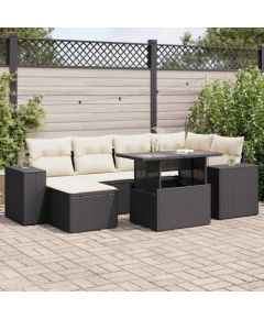 vidaXL 7-cz. zestaw wypoczynkowy do ogrodu, z poduszkami, czarny Dārza mēbeļu komplekti