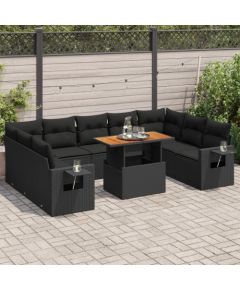 vidaXL 10-cz. zestaw wypoczynkowy do ogrodu, z poduszkami, czarny Dārza mēbeļu komplekti