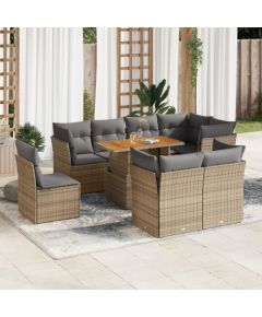 vidaXL 9-cz. zestaw mebli ogrodowych z poduszkami, beżowy, polirattan Dārza mēbeļu komplekti