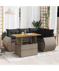 vidaXL 5-cz. zestaw wypoczynkowy do ogrodu, poduszki, szary rattan PE Dārza mēbeļu komplekti