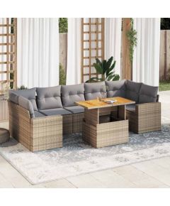 vidaXL 8-cz. zestaw mebli ogrodowych z poduszkami, beżowy, polirattan Dārza mēbeļu komplekti