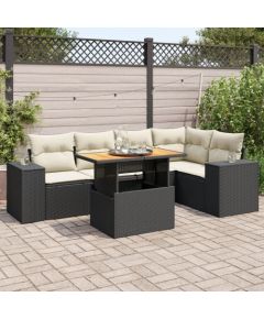 vidaXL 6-cz. zestaw mebli ogrodowych z poduszkami, czarny polirattan Dārza mēbeļu komplekti